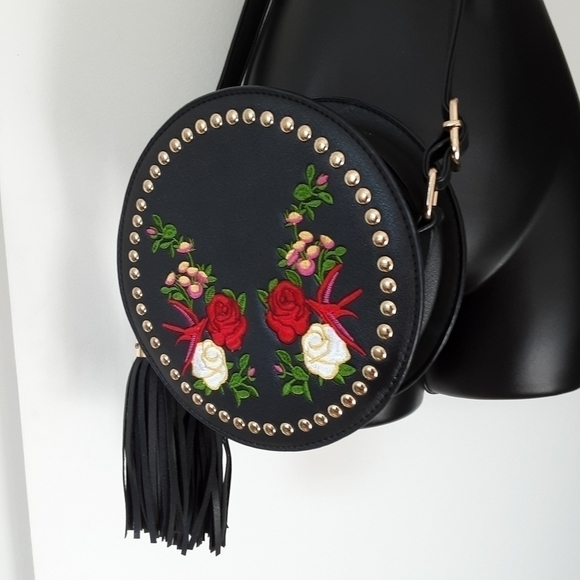 Kiss Me Couture Embroidered Round Crossbody Bag - Picture 1 of 7
